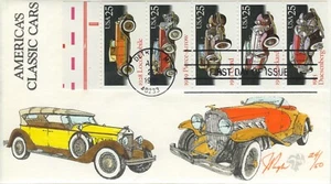 #2381-2385a - FDC Classic Automobiles Bklt. Pane, PUGH Hand-painted Color Cachet - Picture 1 of 1