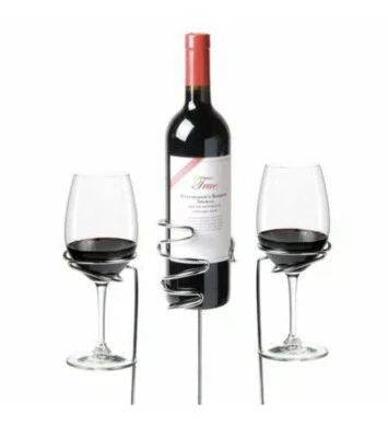 Juego de 3 portabotellas y copas de vino, acero inoxidable, talla única, negro Foto 1 de 3