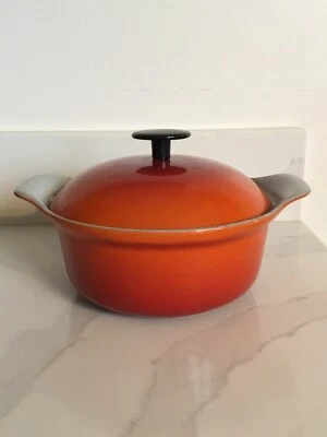Vintage Orange Prizer Ware Cast Iron Enamel Pot Lid Dutch Oven - Image 1 of 4