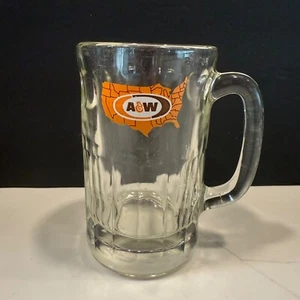 A&W Root Beer Mug 6“ Heavy Glass Orange & Brown Logo “All American Food” - Picture 1 of 8