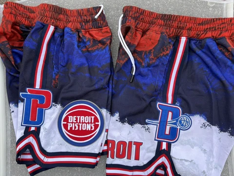 New $98 Size M Detroit Pistons Dip Dye Luxury Embroidered Patch NBA Shorts Cade Cover