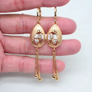 18K Yellow Gold Filled Clear Topaz Oval Egg Water Drop Tassel Earrings for Women - Picture 1 of 1