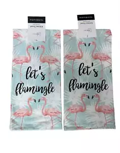 Flamingo Themed Kitchen Towel Set of 2, Let's Flamingle, Summer Decor - Picture 1 of 5