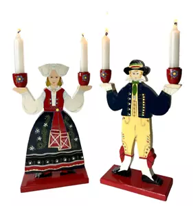 Ikea Swedish Folk Art Candle Holders VTG Handpainted Lizzie Velander Embellished - Picture 1 of 20