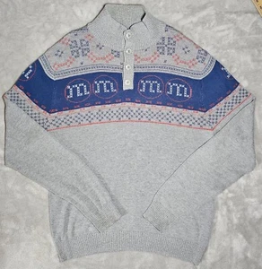 Maglione M&M Vintage Bottone Finto Collo Maglia XXL Grigio Con Blocco Colore E Ms - Foto 1 di 11