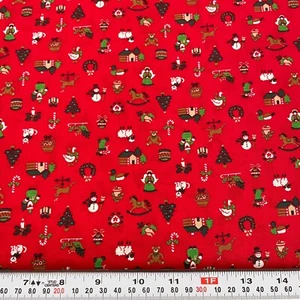 Vintage Cranston Christmas Novelty Red Cotton Fabric Remnant 13" x 42" - Picture 1 of 2