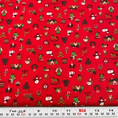 Vintage Cranston Christmas Novelty Red Cotton Fabric Remnant 13" x 42" - Image 1 of 2