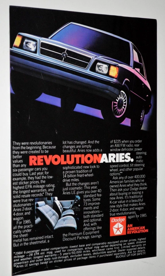 Dodge Aries 1985 anuncio impreso original vintage 85 Foto 1 de 1