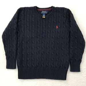 Polo Ralph Lauren Sweater Boys 7 Navy Blue Cable Knit Crew Pullover Preppy Kids - Picture 1 of 8