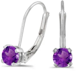 14K White Gold Round Amethyst Lever-back Earrings E3003HW-02 - Picture 1 of 1