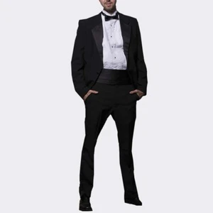Smoking-Sakko Herren schwarz Kerbkragen Polyester NEU Satin Revers - Bild 1 von 17