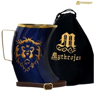 Wikinger Trinkhorn Becher Bier Wein Becher mit Messing Dekor & Gratis Geschenktüte 27oz - Bild 1 von 13
