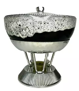 Vintage Continental Silver Co Warming Dish Bowl Brown Drip Glaze Wild Roses USA - Picture 1 of 12