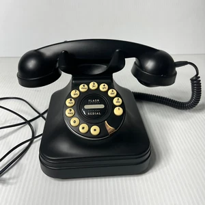 Grand Phone Retro Flash Redial Dial Look Pushbutton Telephone Black Great Corded - Zdjęcie 1 z 6