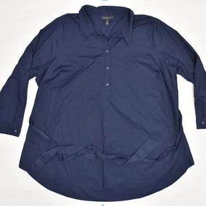 Camicetta tunica donna Lane Bryant manica lunga colletto cintura cotone blu taglia 26 - Foto 1 di 8