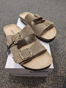 Sonoma Goods For Life Women's Artwork Double Buckle Slide Sandals Size 6.5 Taupe - Picture 1 of 3