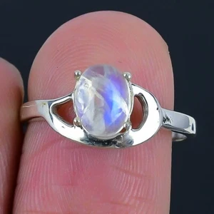 Natural Rainbow Rainbow Moonstone 925 Solid Silver Cluster Birthday Ring Size 8 - Picture 1 of 7