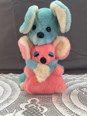 Peluche vintage Nora Nelson abrazando ratones rosa y azul Foto 1 de 4
