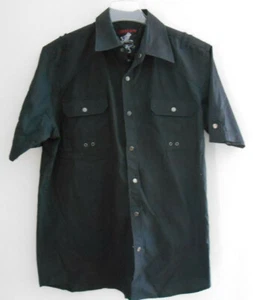 Men's Koman Black Casual Button Down Short Sleeve Shirt Size L - Picture 1 of 3