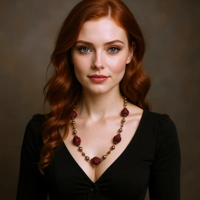 Collar de Colección Avon Cuentas Satinadas Estilo Luto Victoriano Granate Tono Bronce 20" Foto 1 de 4