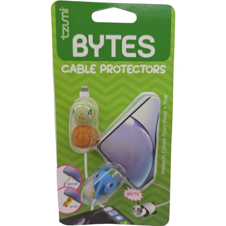 Tzumi Bytes Cable Protectors Turtle & Blue Fish Protects From Wear and Tear