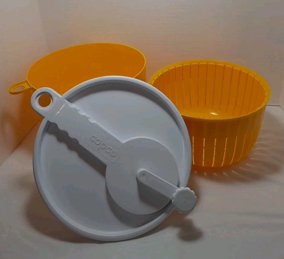 Spinner de ensalada vintage Copco Sam Lebowitz #604 años 80 amarillo PROBADO Foto 1 de 4