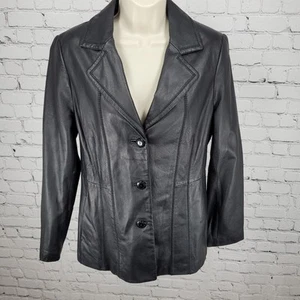 Chaqueta Blazer Jones New York Negra Cuero Genuino Forrada con 3 Botones Talla Mediana M - Imagen 1 de 19