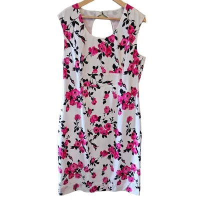 J. Peterman White & Pink Floral Cotton Sleeveless Sheath Dress, Size 16 EUC - Image 1 of 4