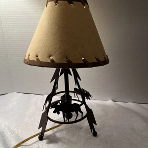 Lazart 12" Southwestern Rustic Lamp Metal Base Moose Faux Rawhide Shade - Picture 1 of 6