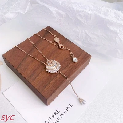 Idyllia Y-shaped pendant imitation crystal pearl, shell, white, plated with rose - Image 1 of 3