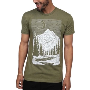 INTO THE AM Sz XL Grand Terrain Tee Shirt Olive Green White Mountains Stretch - Picture 1 of 6