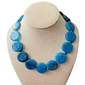 Blauer Achat 18" runder Stein Knebelverschluss Halskette - Bild 1 von 3