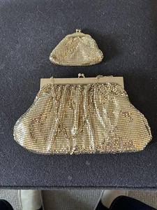 Whiting and Davis Co. Gold Mesh Evening Bag and Matching Purse - Picture 1 of 9