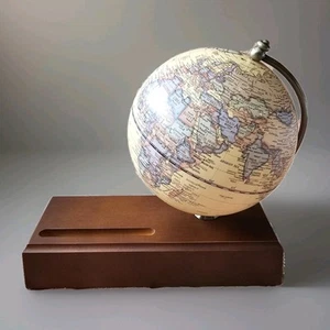 Antique Globe Business Card Holder On Solid Wood Base For Office Work Desktop - Picture 1 of 3