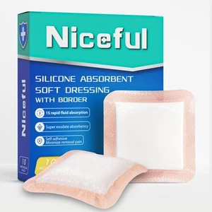 Silicone Super Absorbent Wound Dressing-4"× 4" Self-Adhesive Bandages for Wou... - Picture 1 of 9