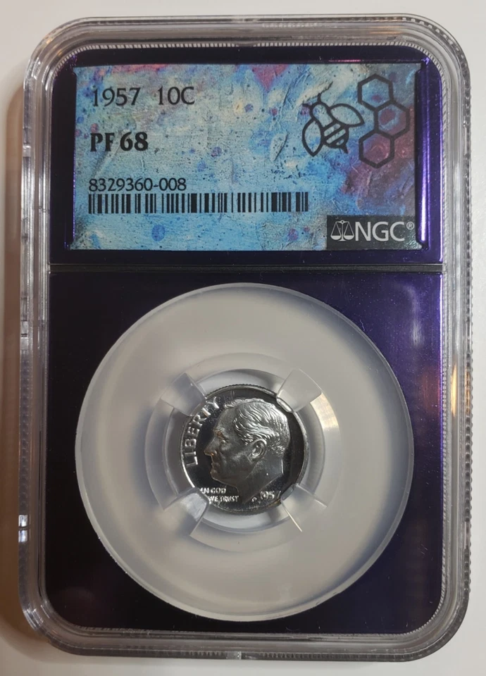 1957 10C Roosevelt Dime - PF68 NGC PURPLE CORE  - Image 1 of 2