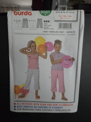 Burda Sewing Pattern 9581 Pants Girls Size 18 Month to 7 UNCUT - Image 1 of 3