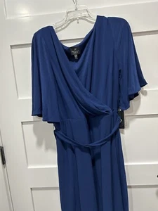 Andrianna Papell Matte Jersey Short Sleeve Wrap Dress Navy Blue Sz 14 - Picture 1 of 3