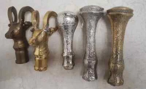 Lot of 5 Antique Designer Solid Brass Head Handle For Walking Stick Cane Shaft - Picture 1 of 6