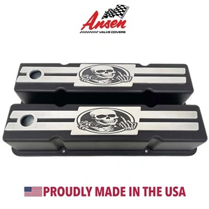 383 Small Block Chevy Tall Black Valve Covers - Engraved F-U Skeleton Billet Top - Picture 1 of 8