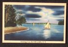 1940s Sailboat Moonlight Greetings Silver Lake NY Otsego or Wyoming Co Postcard