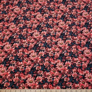 Floral Cotton Spandex Jersey Knit – Salmon Teal Orange Black 4-Way Stretch - Picture 1 of 10