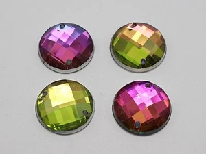 100 Rainbow AB Flatback Acrylic Faceted Round Sewing Rhinestone Button Bead 16mm - Picture 1 of 3