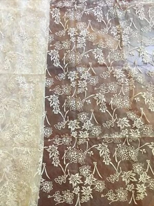 50”wide Pure 100% Silk Fabric Embroidery on White organza wedding - Picture 1 of 6