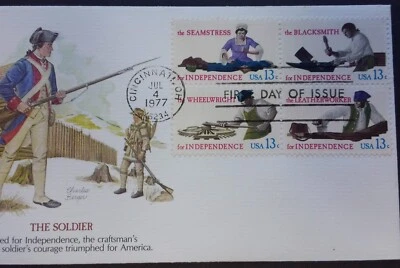 1977 first day of issue "the Blacksmith" and The Soldier with 4 stamps - Image 1 of 3