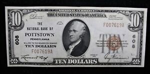 New Listing1929 $10 Ten Dollars The National Bank Of Pottstown Pa Note Ch# 608 J224