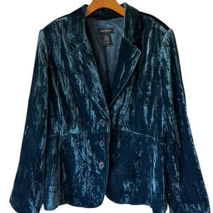 Lane Bryant Crushed Velvet Blazer Jacket Size 26 Teal Green Soft Unstructured - Picture 1 of 15