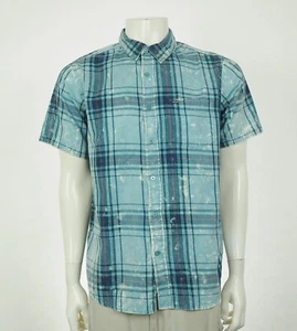Hurley Button Down Shirt Mens Large Archer Bleached Blue Plaid Striped Cotton - Picture 1 of 3