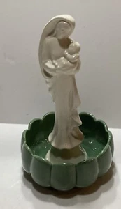 Vintage Haeger Green Lotus Bowl Ceramic Planter Madonna/ Mary And Child - Picture 1 of 7