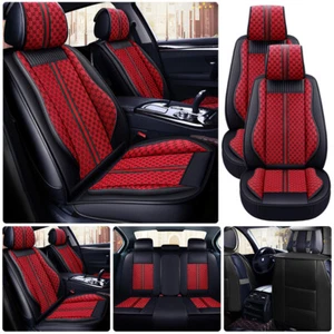 Universal 5-Seats Leather Car Seat Covers Cushion Full Set Front+Rear Protectors - Picture 1 of 25